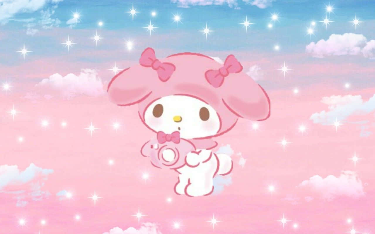 My Melody, pink clouds, glittering stars, HD Desktop Wallpaper