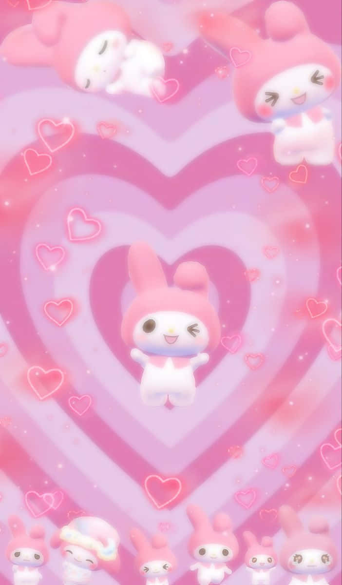 My Melody, pink hearts, glowing pink hearts, SD Phone Wallpaper