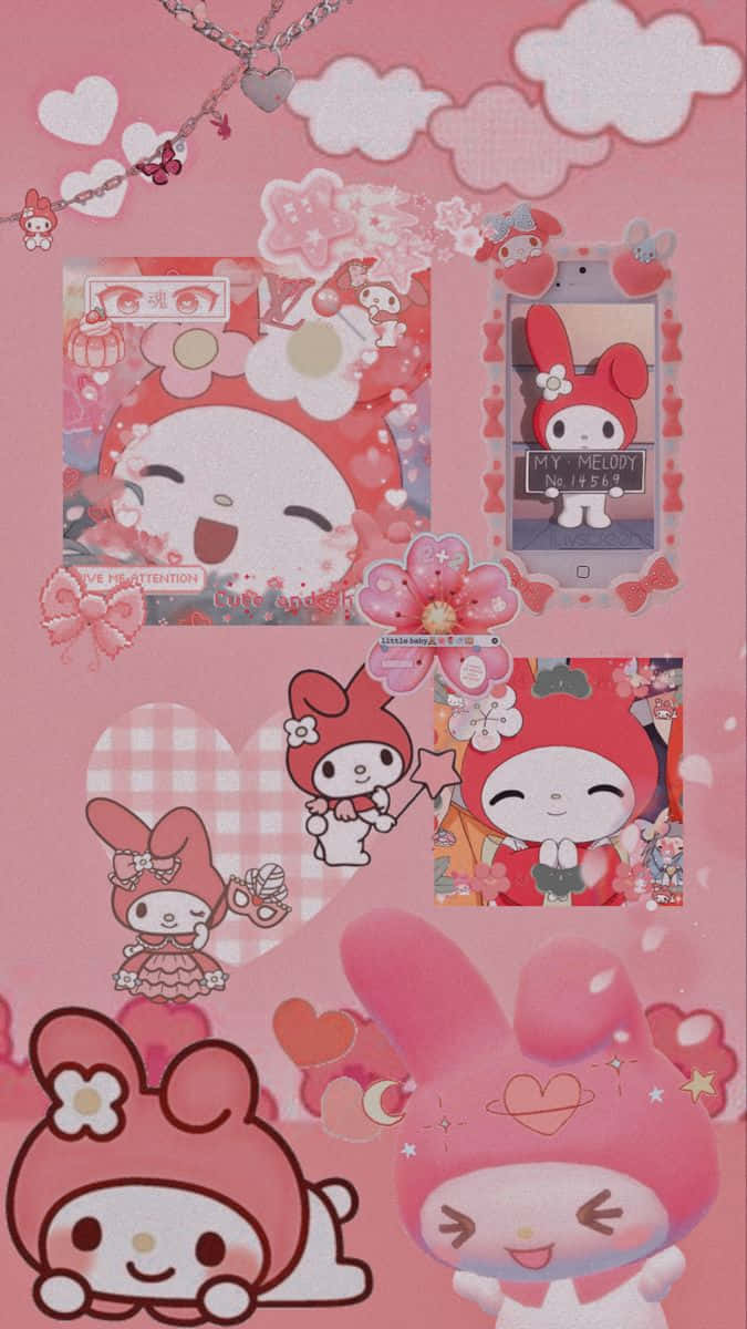 My Melody, pink, hearts, SD Phone Wallpaper