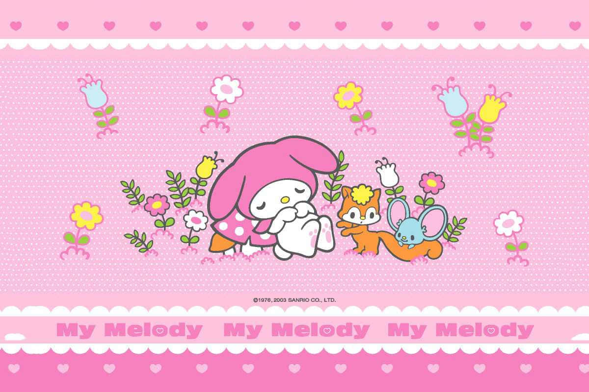 My Melody, pink polka dot wallpaper, colorful flowers, SD Desktop Wallpaper