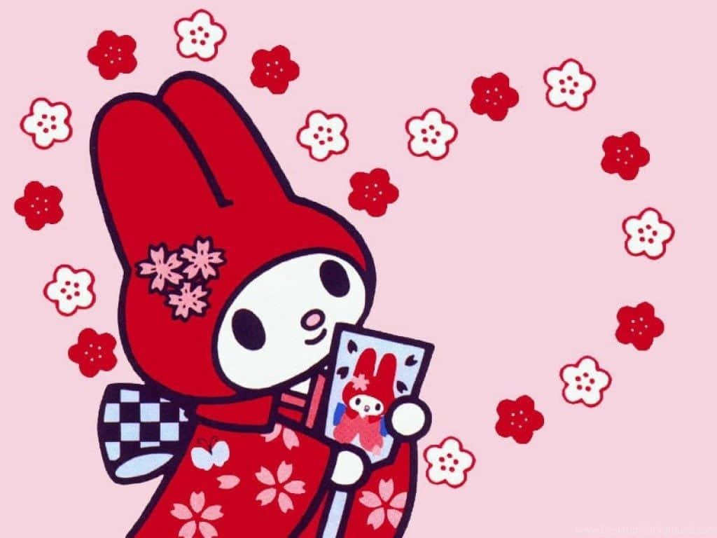 My Melody, cherry blossom kimono, red-hatted, SD Desktop Wallpaper
