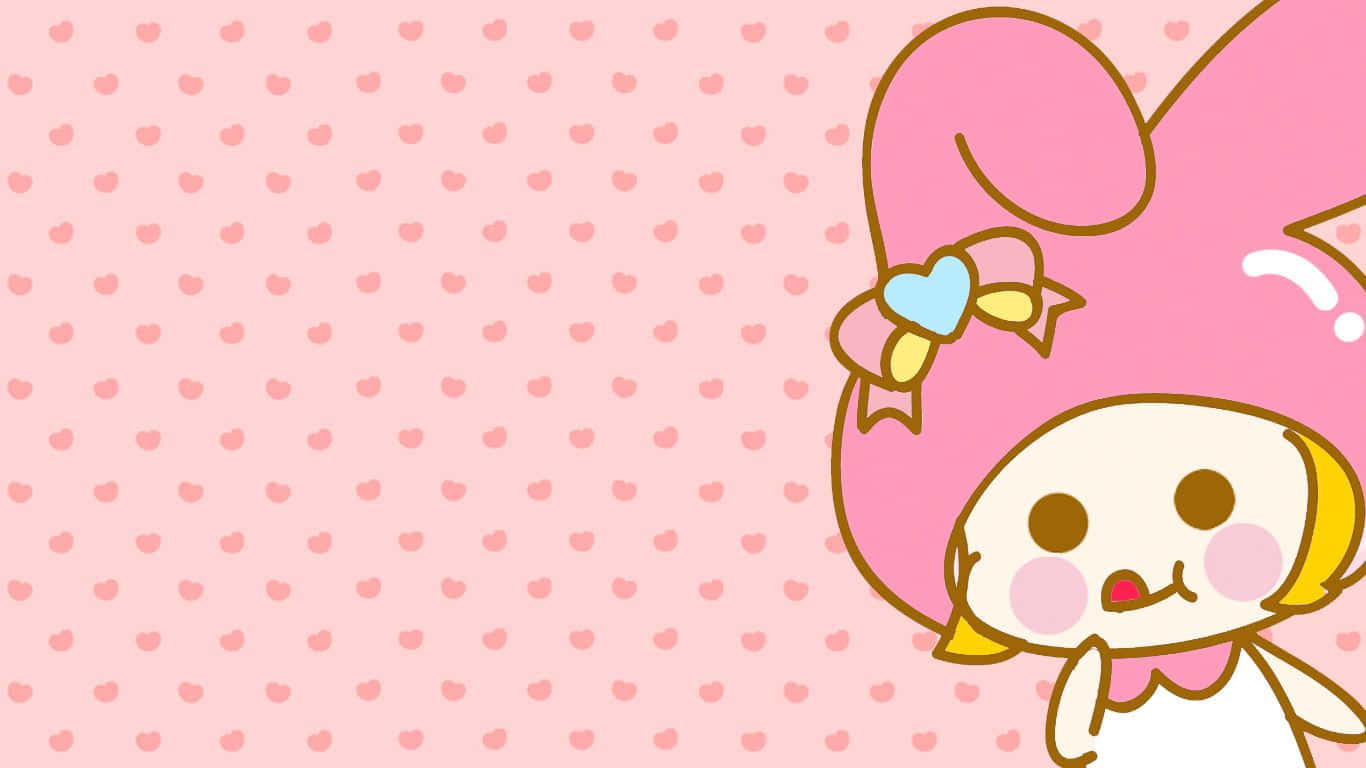 My Melody, pink bow, heart-patterned background, HD Desktop Wallpaper