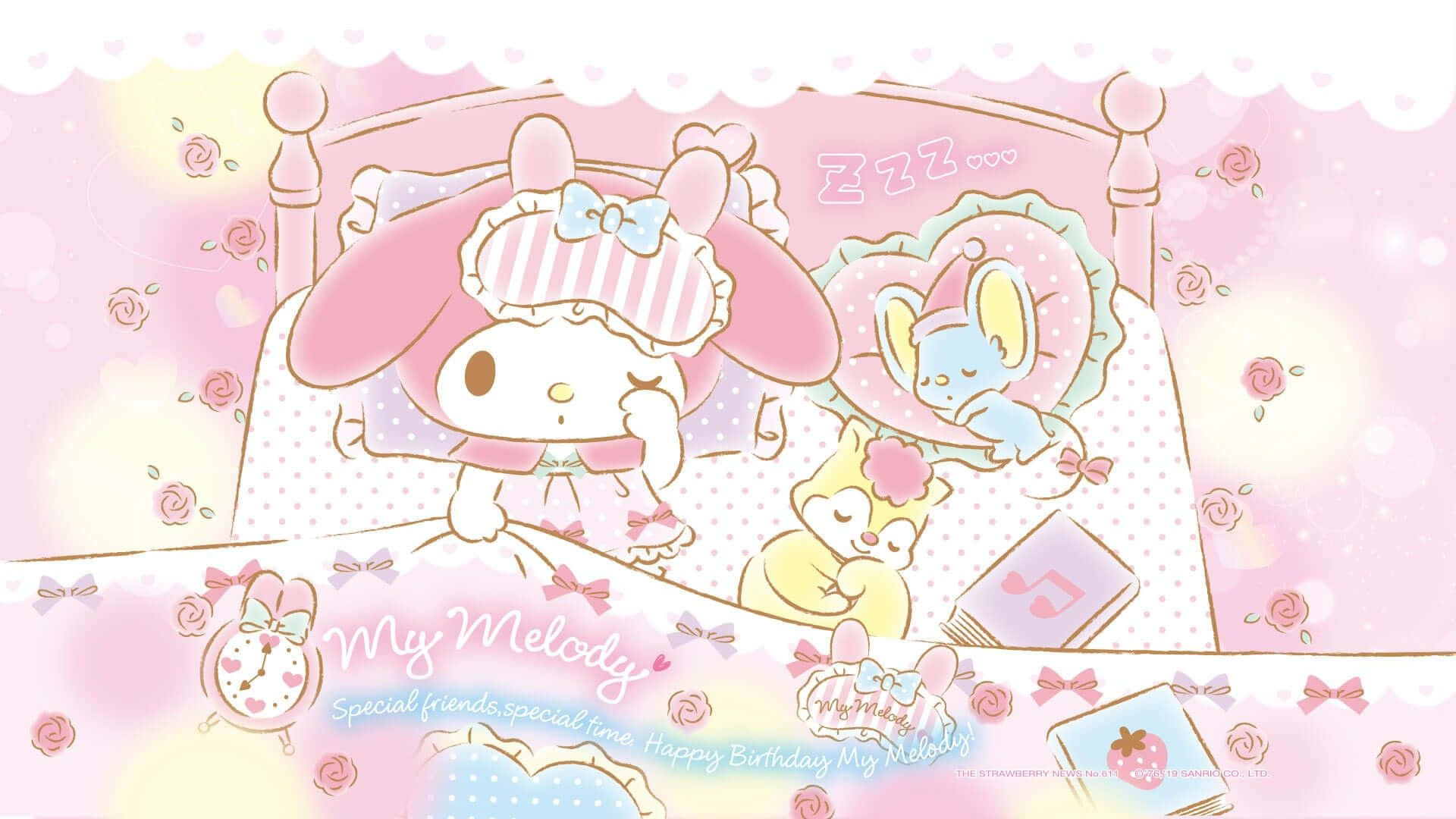 My Melody, pastel pink bedroom, roses, Full HD Desktop Wallpaper
