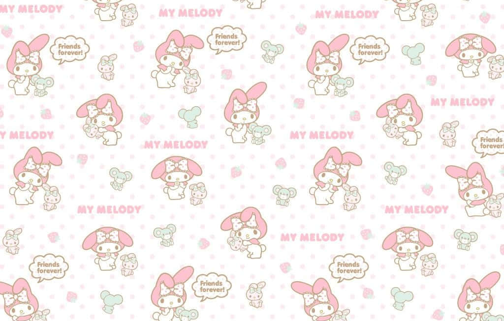 My Melody, friends forever, pink polka dot background, SD Desktop Wallpaper