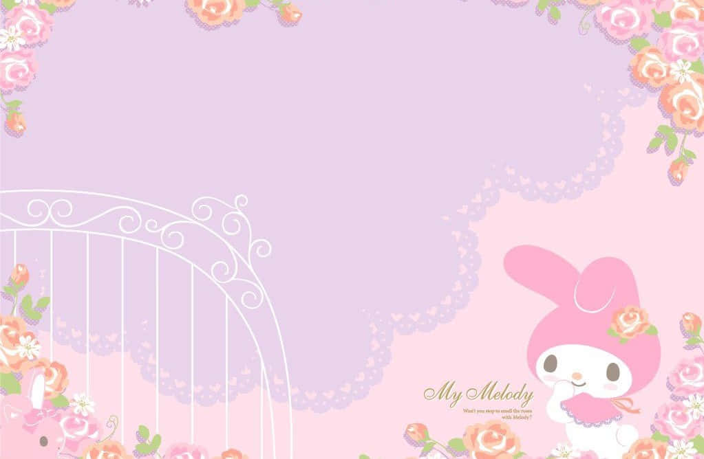 My Melody Desktop, pastel pink, floral borders, SD Desktop Wallpaper