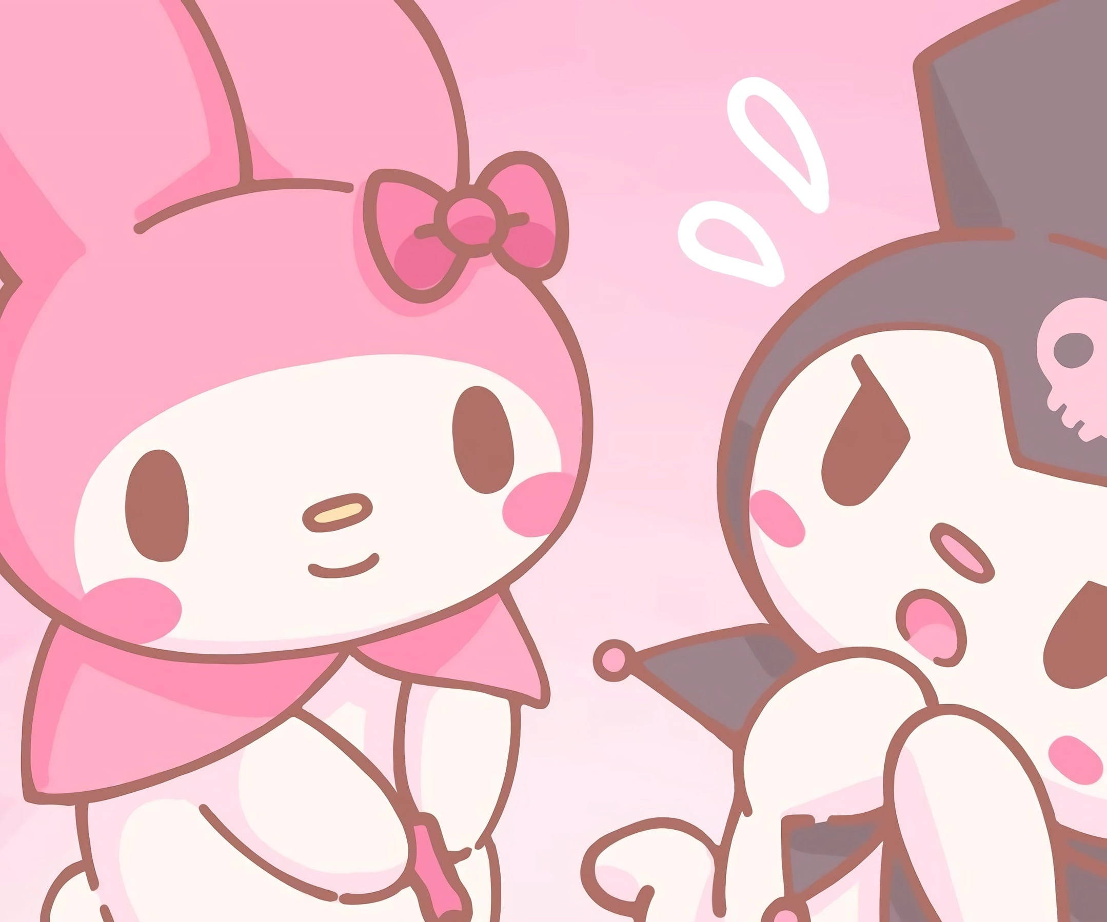 My Melody, Kuromi, pink rabbit with bow, Full HD Desktop Wallpaper