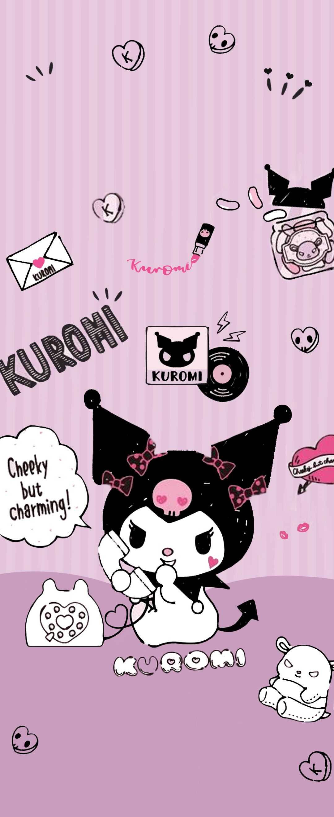 My Melody Kuromi, black ears, pink bow, 2K Phone Wallpaper