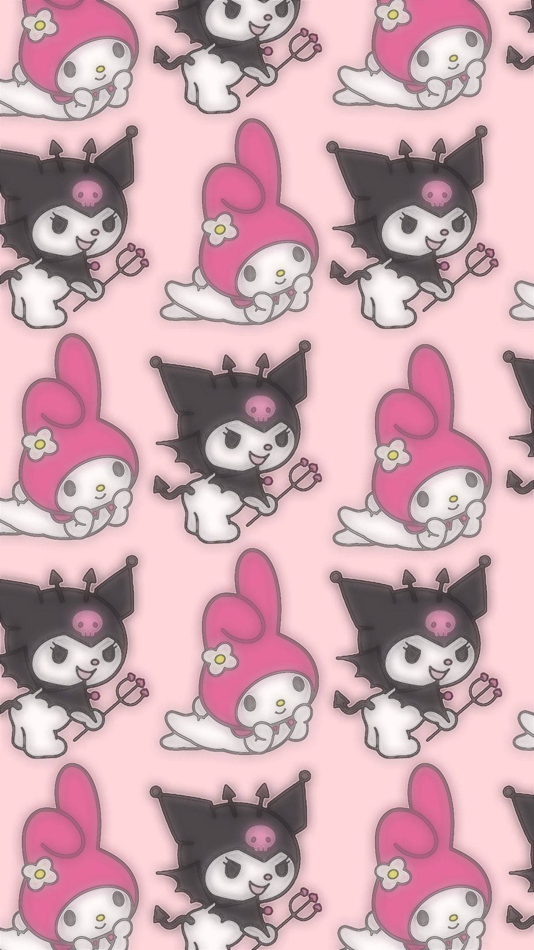 My Melody, Kuromi, pink and black outfits, Full HD Phone Wallpaper