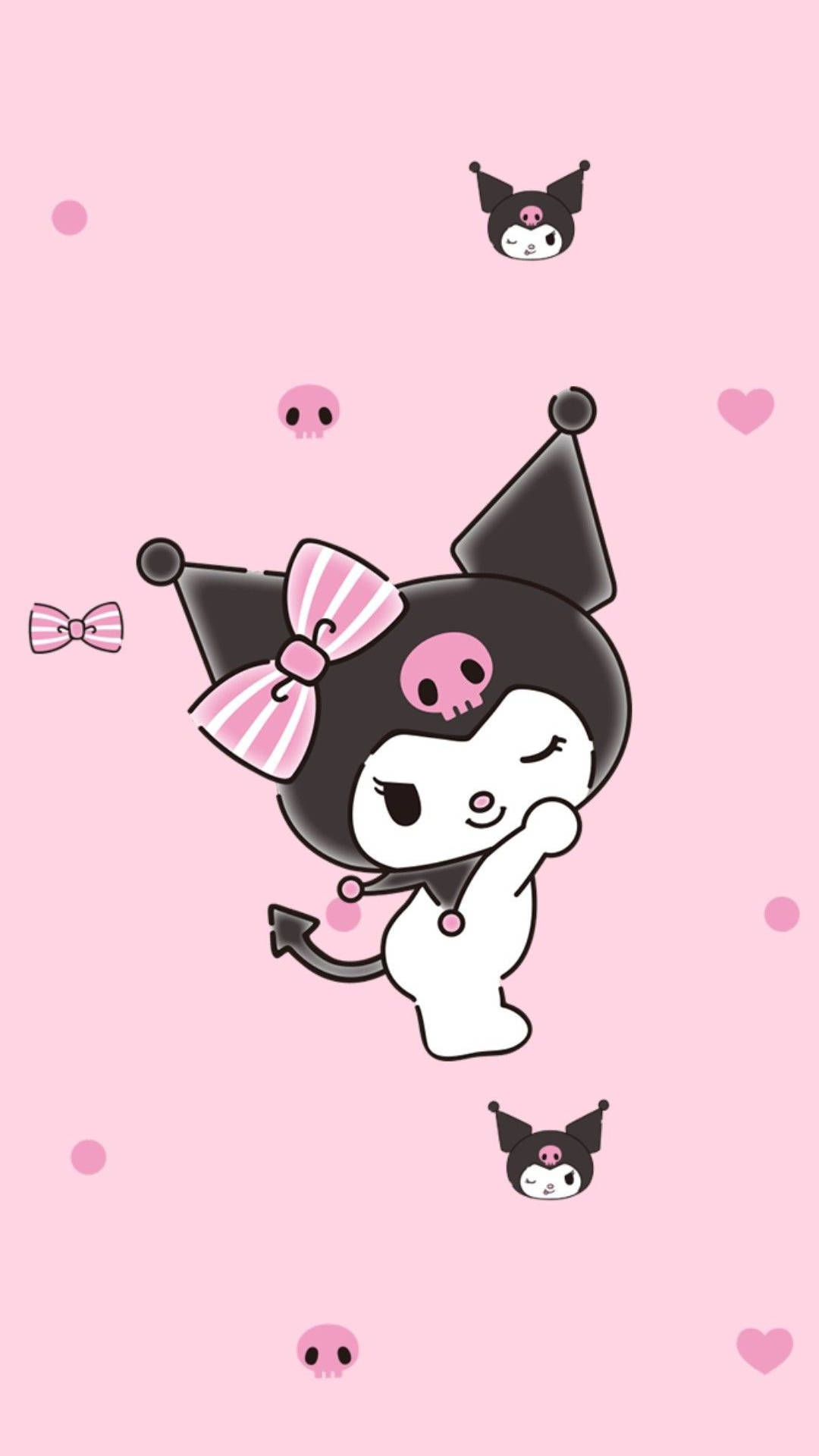 Kuromi, pink bow, skull motif, Full HD Phone Wallpaper