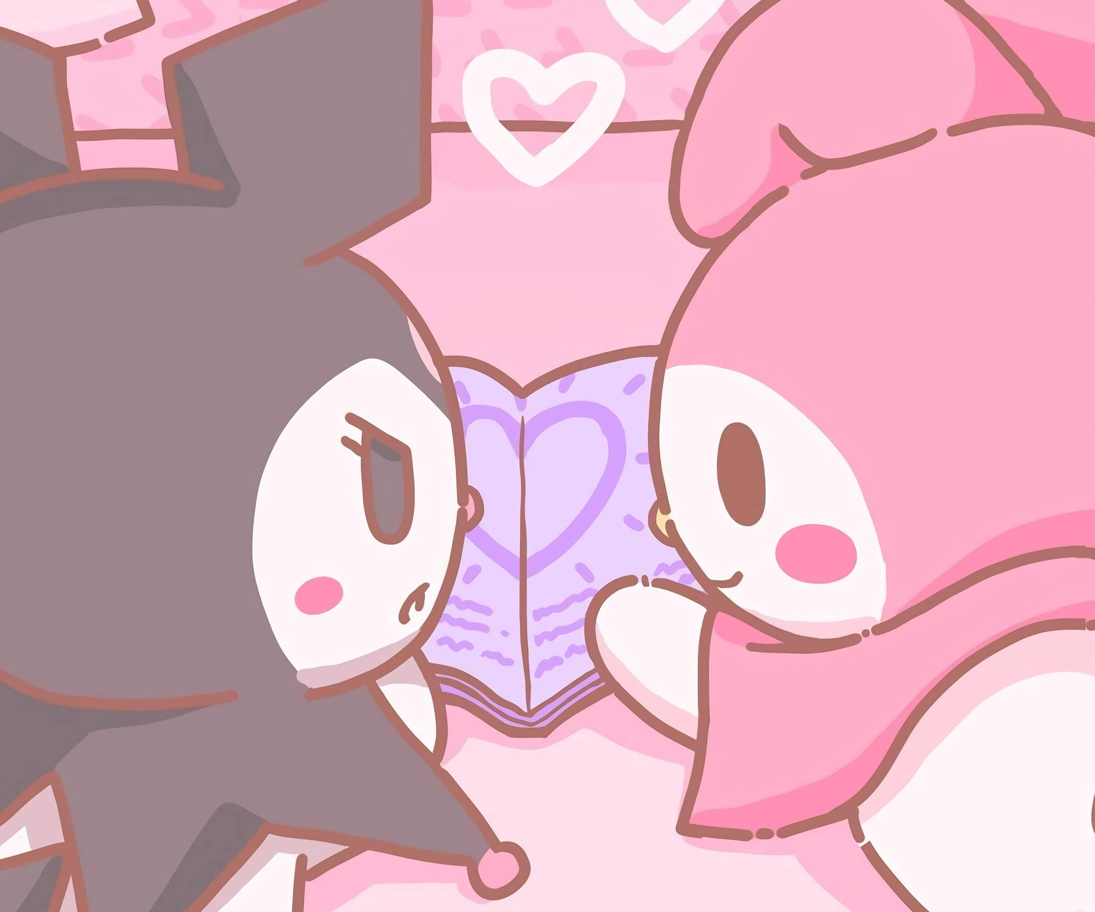 My Melody, Kuromi, heart-shaped book, Full HD Desktop Wallpaper