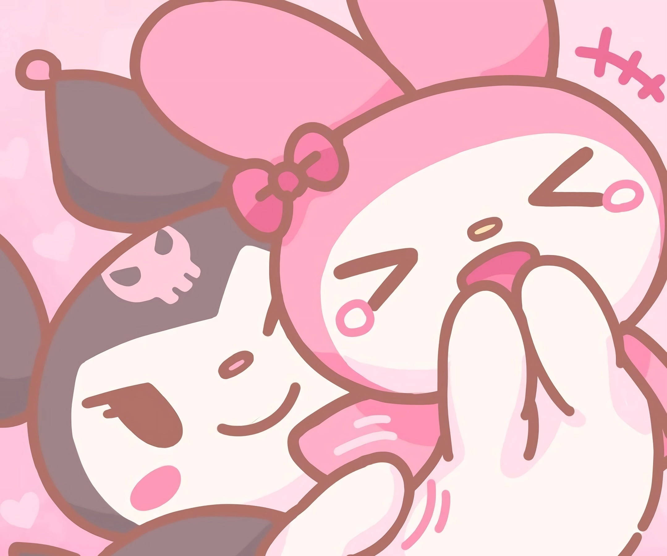 My Melody, Kuromi, pink bunny ears, Full HD Desktop Wallpaper