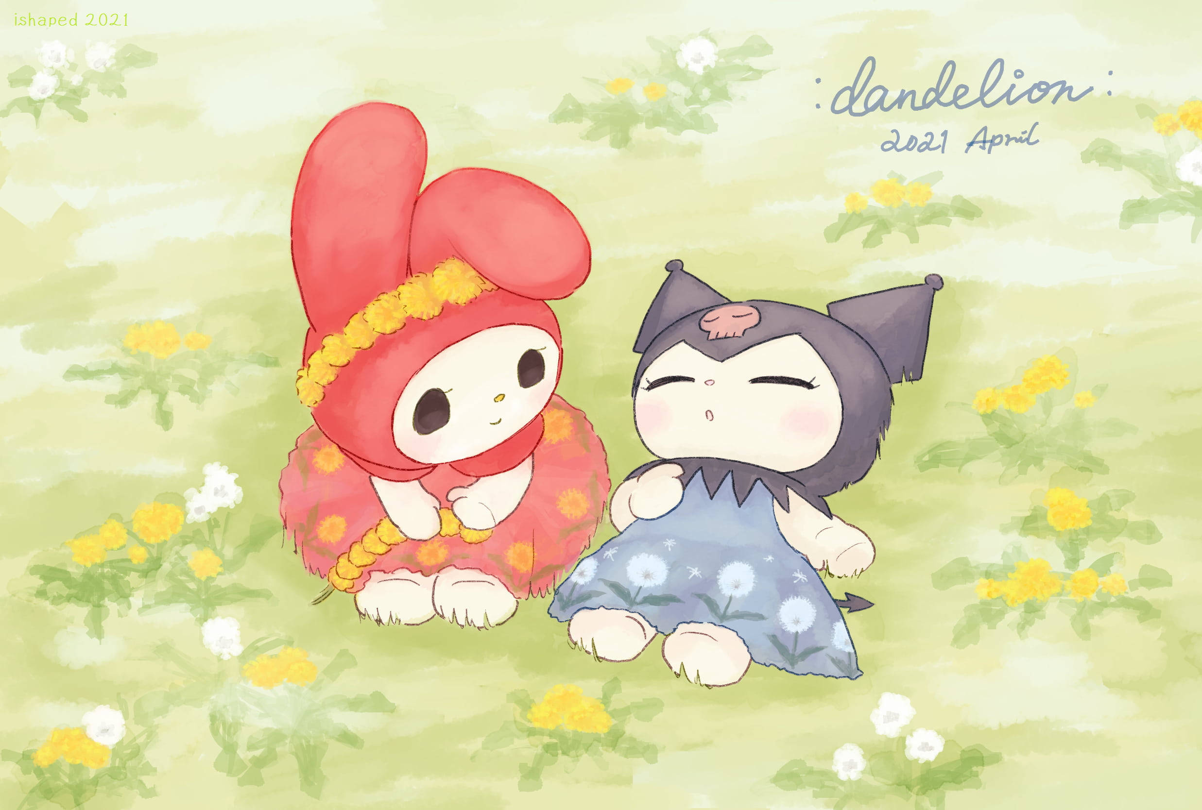 My Melody Kuromi, dandelions, wildflowers, Full HD Desktop Wallpaper