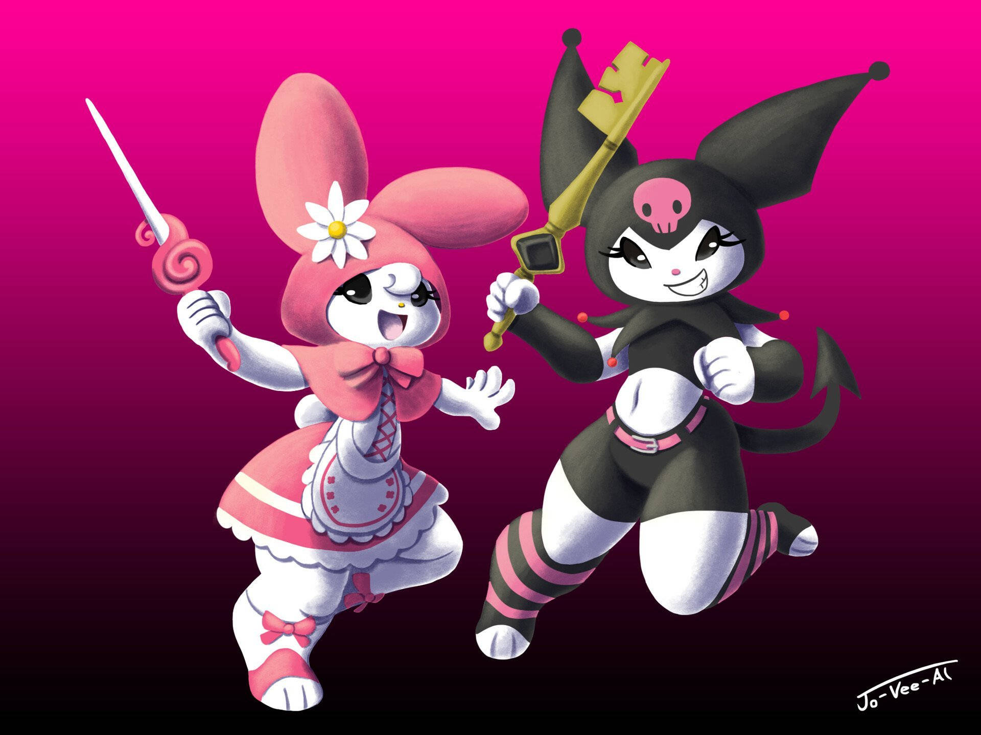 My Melody, Kuromi, anime-style rabbit characters, Full HD Desktop Wallpaper