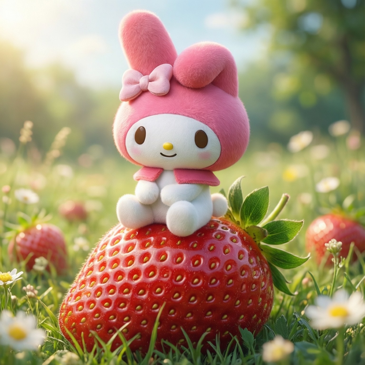 My Melody, strawberry, sunny meadow, HD Desktop Wallpaper