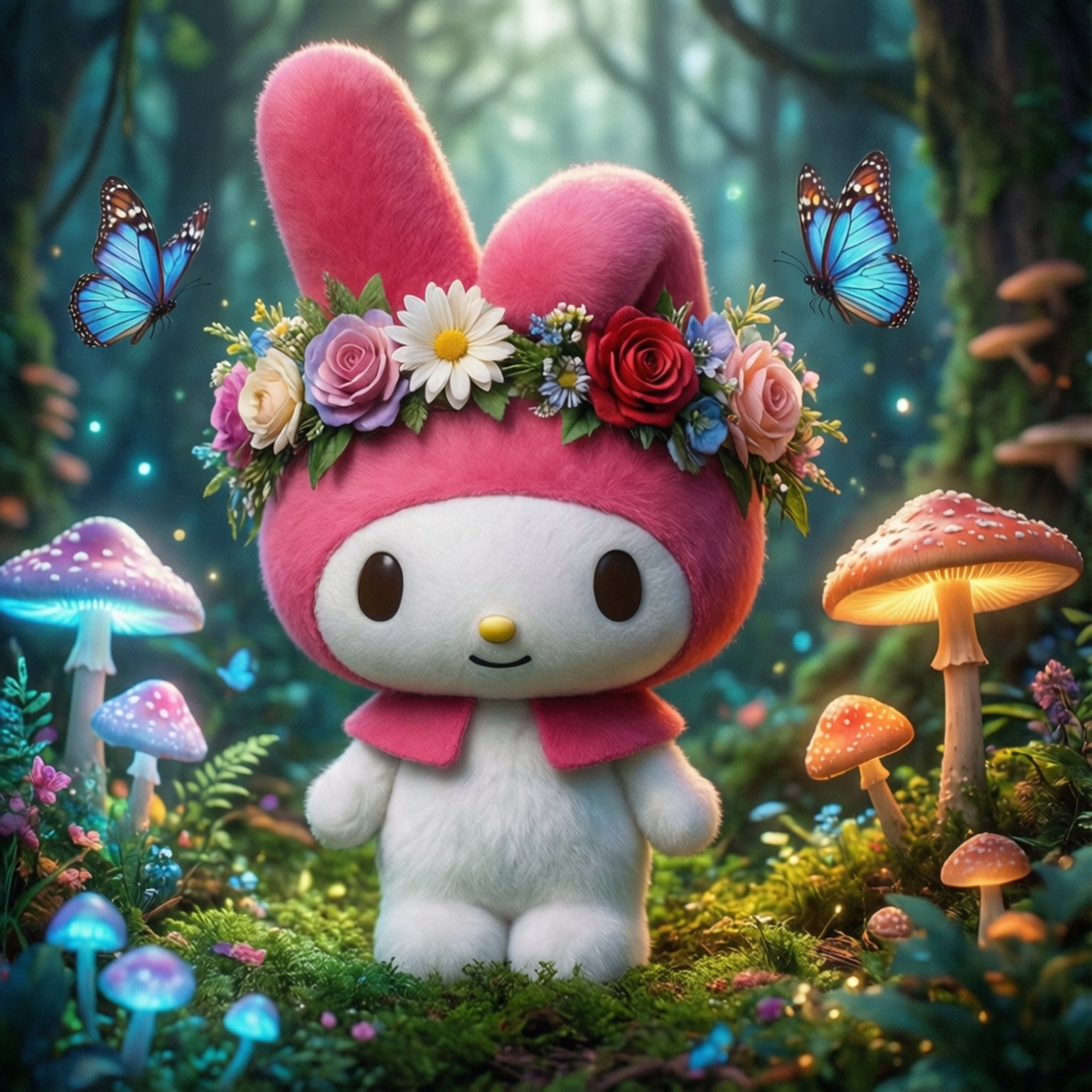 My Melody, enchanted forest, butterflies, HD Desktop Wallpaper