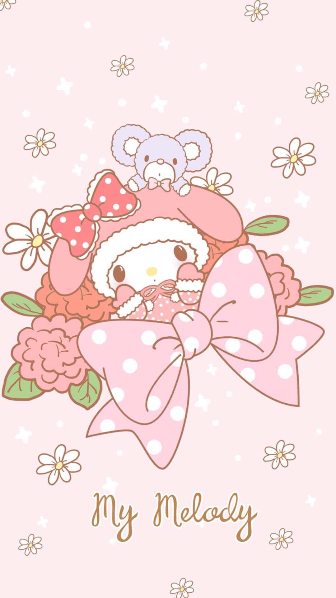 My Melody, pink polka dot outfit, flowers, Full HD Phone Wallpaper
