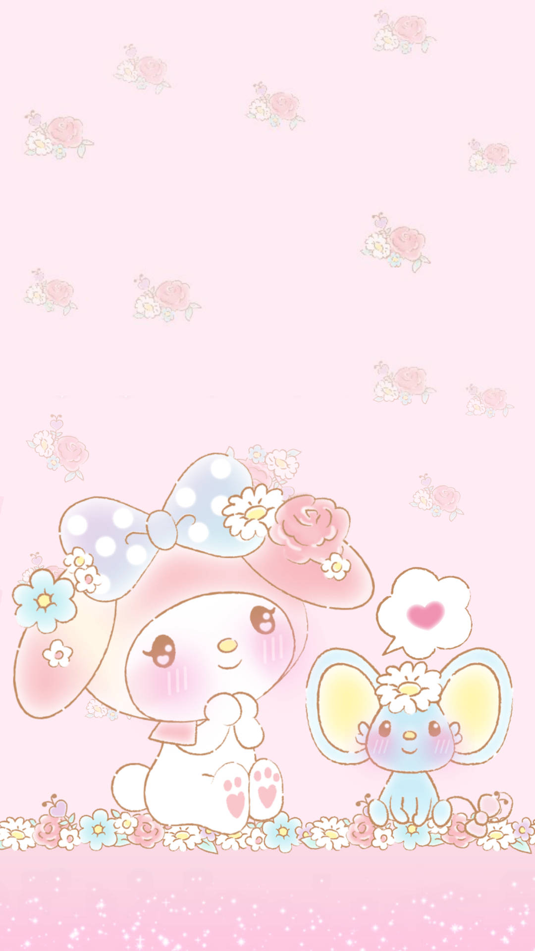 My Melody, flat mouse, floral hats, Full HD Phone Wallpaper