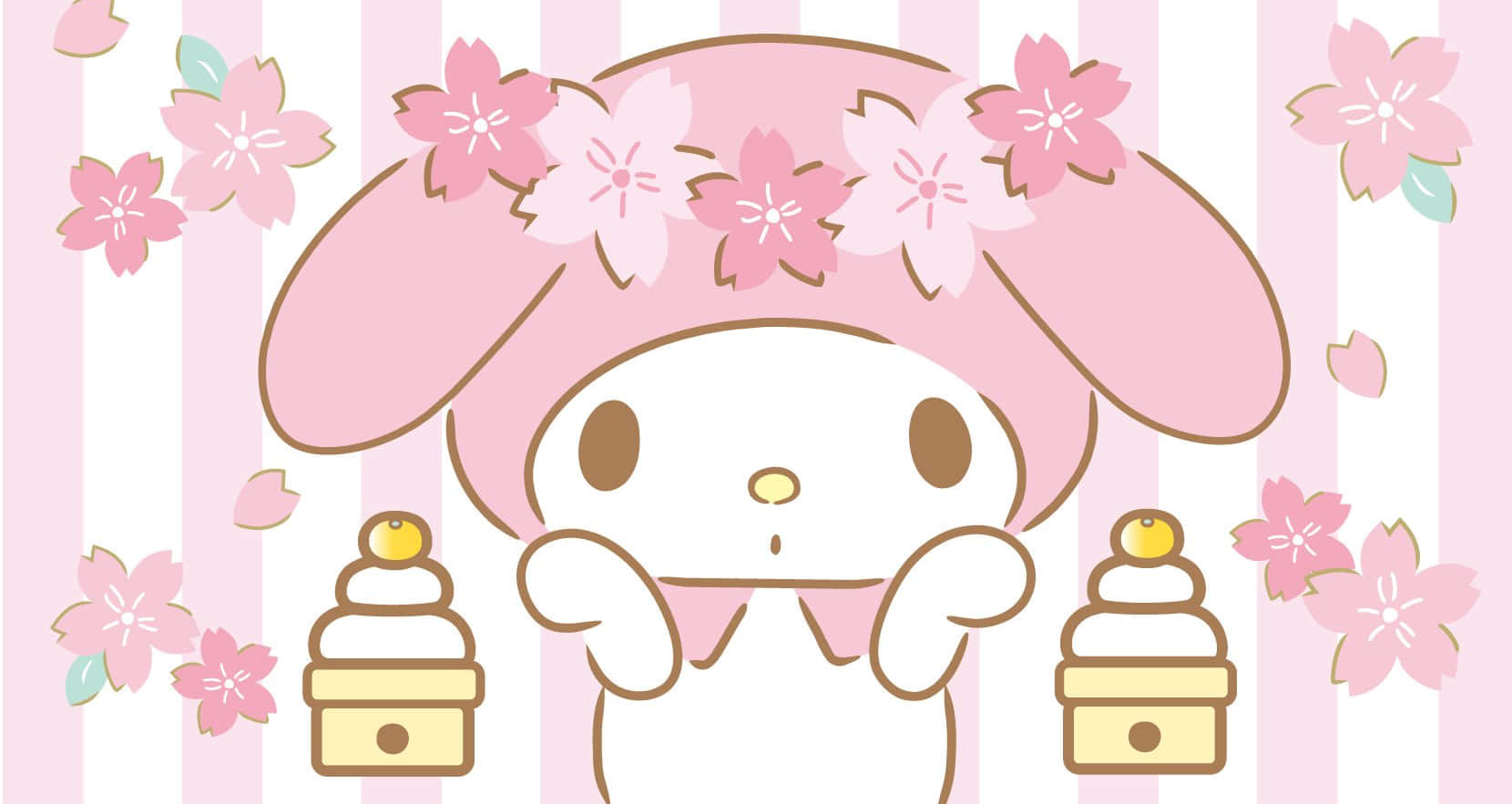My Melody, bunny ears, pink cherry blossoms, HD Desktop Wallpaper