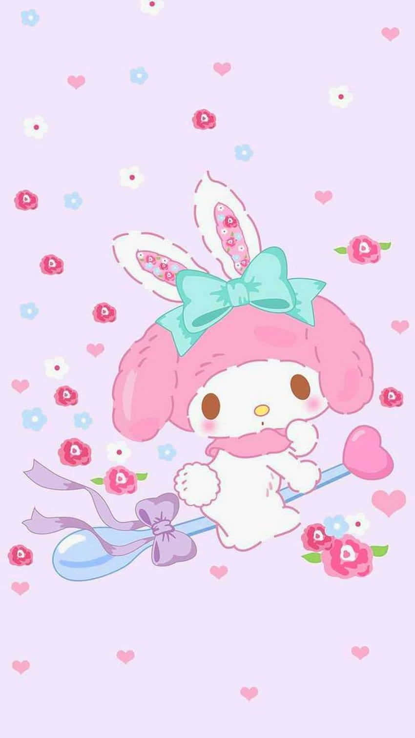 My Melody, pink bunny character, teal bow, HD Phone Wallpaper
