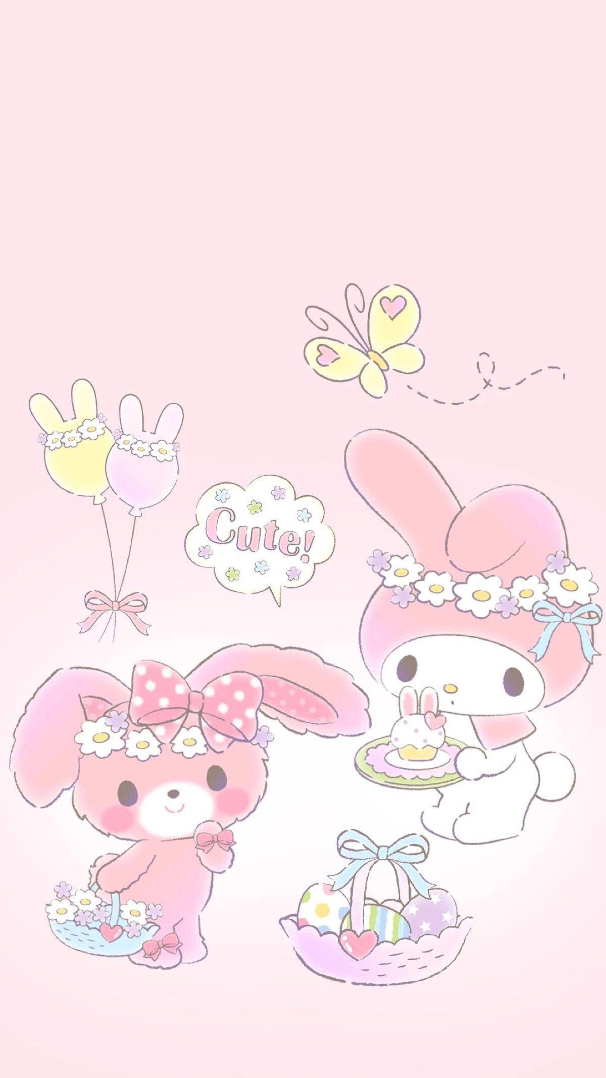 My Melody, pink rabbit, flower crowns, Full HD Phone Wallpaper