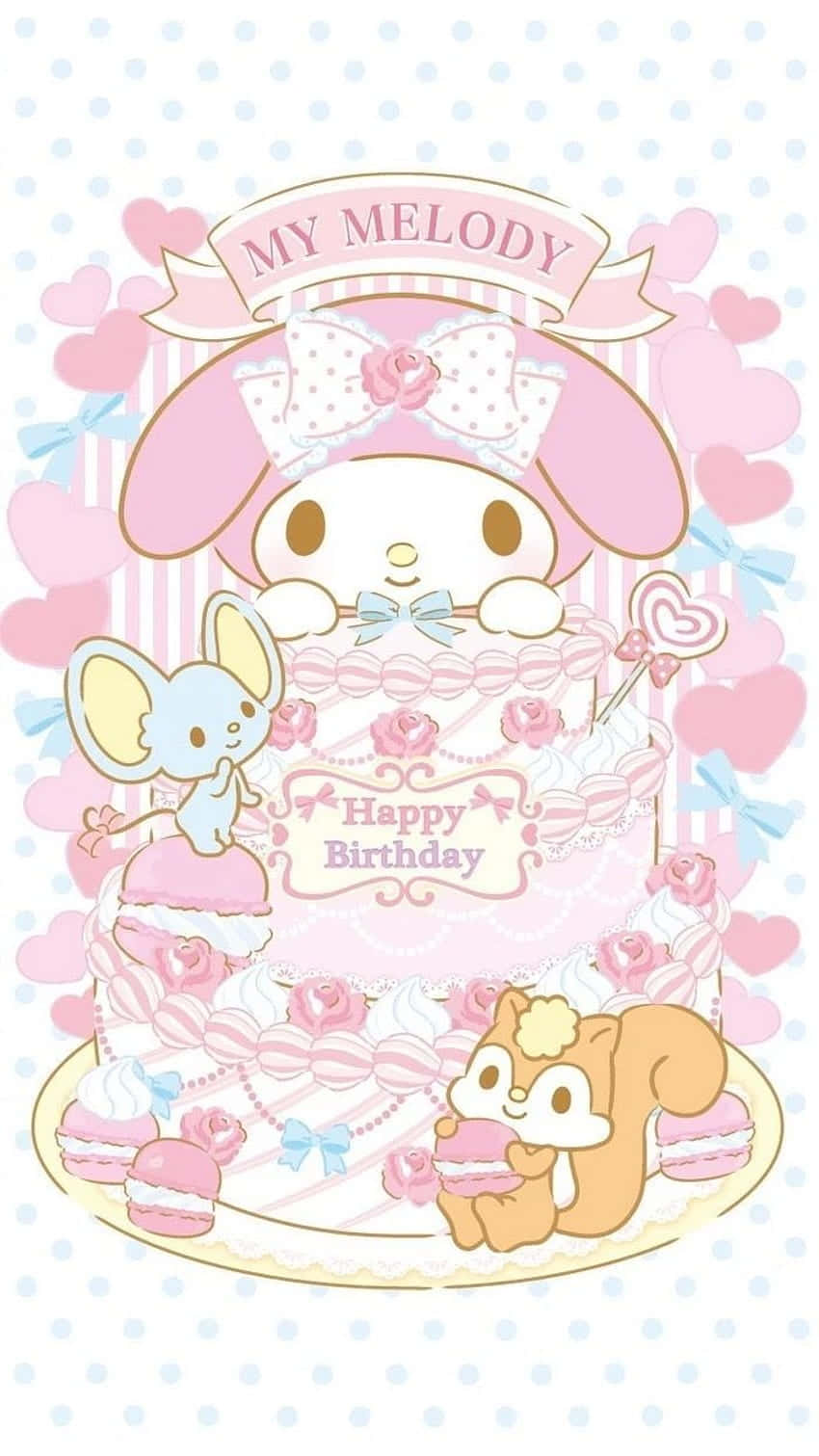 My Melody, strawberry birthday cake, pink cake, HD Phone Wallpaper