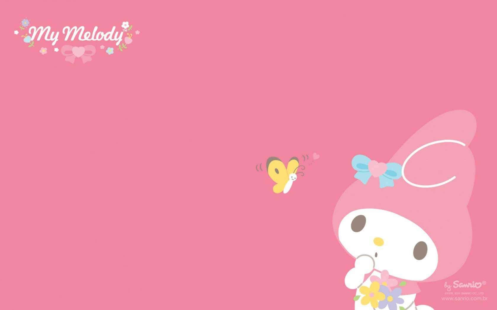 My Melody, pink rabbit, blue bow, HD Desktop Wallpaper