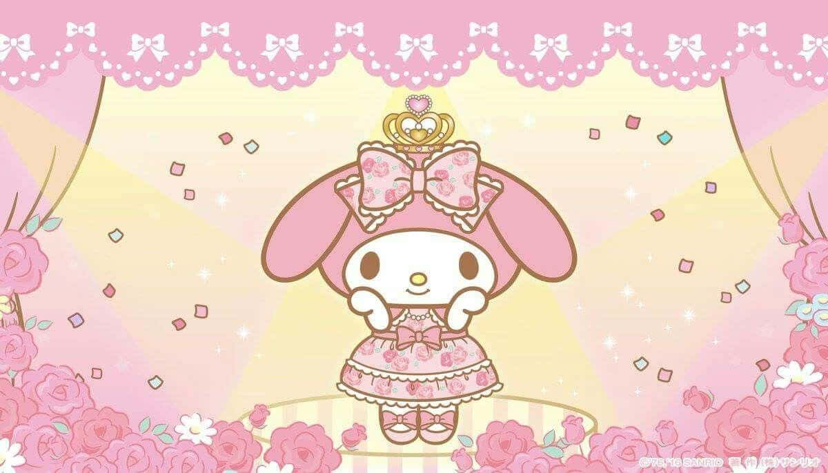 My Melody, floral dress, pink curtain, SD Desktop Wallpaper