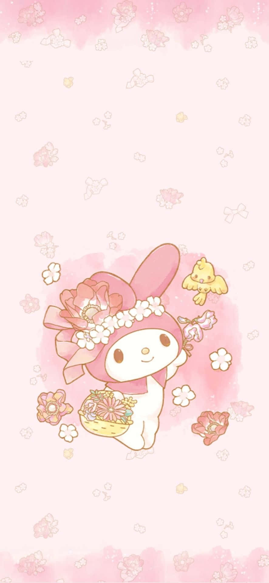 My Melody, pink bunny, floral headpiece, Full HD Phone Wallpaper