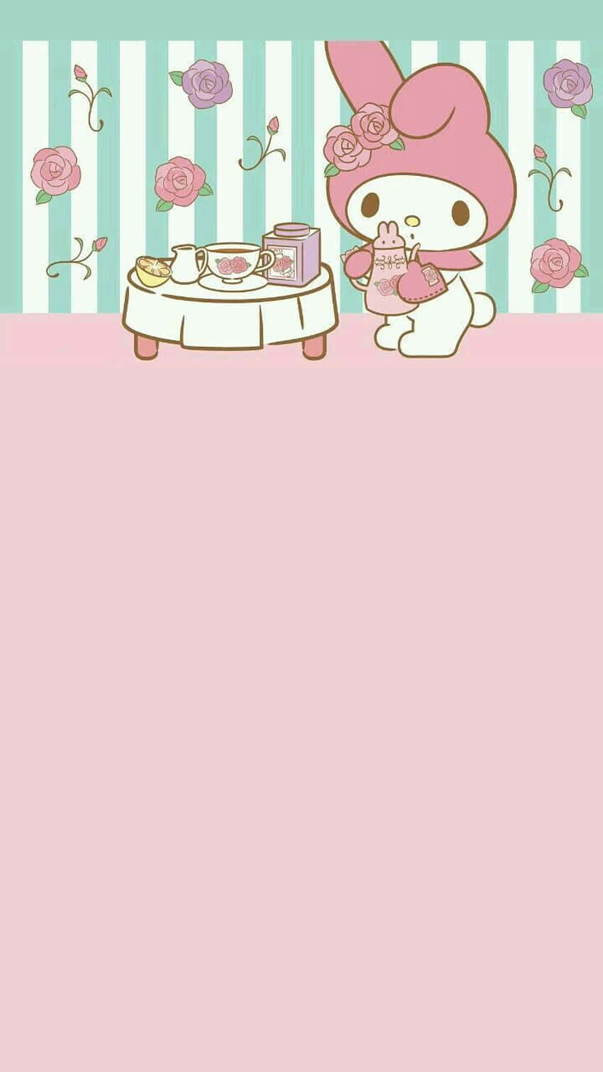 My Melody, pastel roses, striped wallpaper, HD Phone Wallpaper