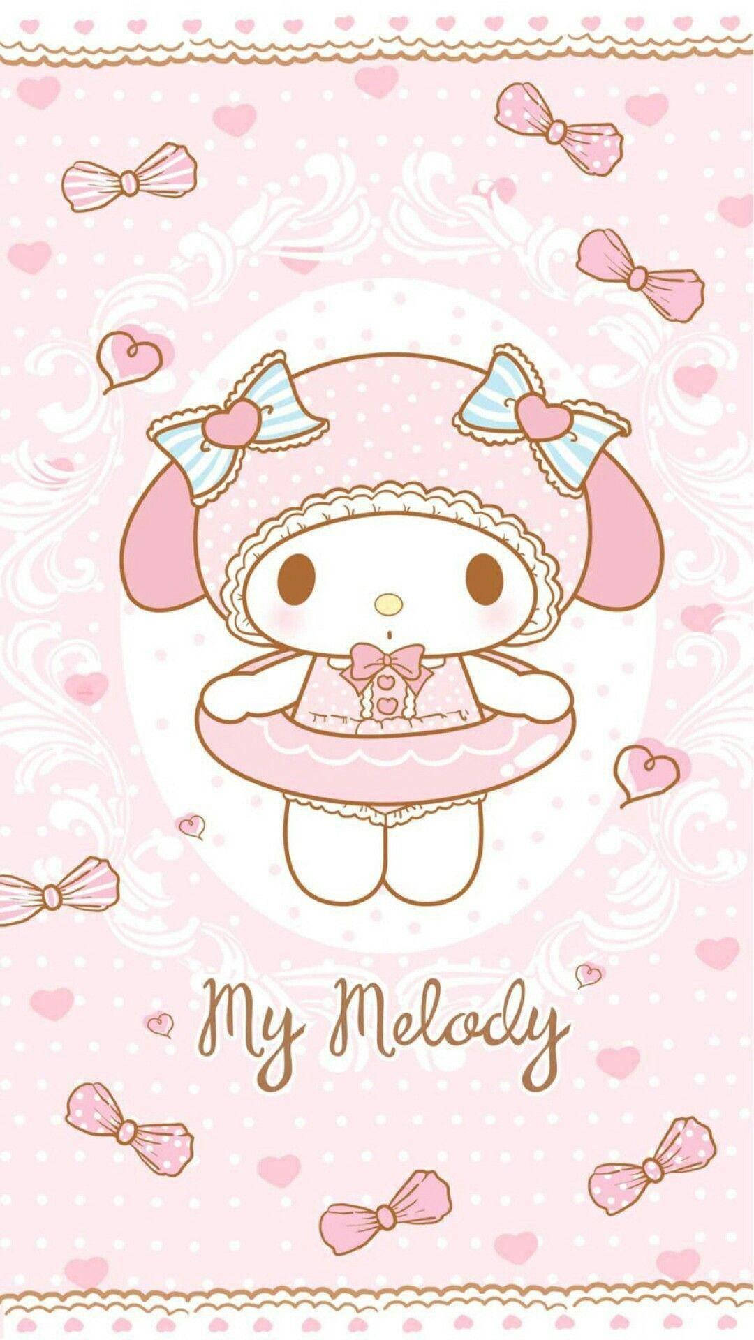 My Melody, pink dress with bows, hearts and swirls, Full HD Phone Wallpaper