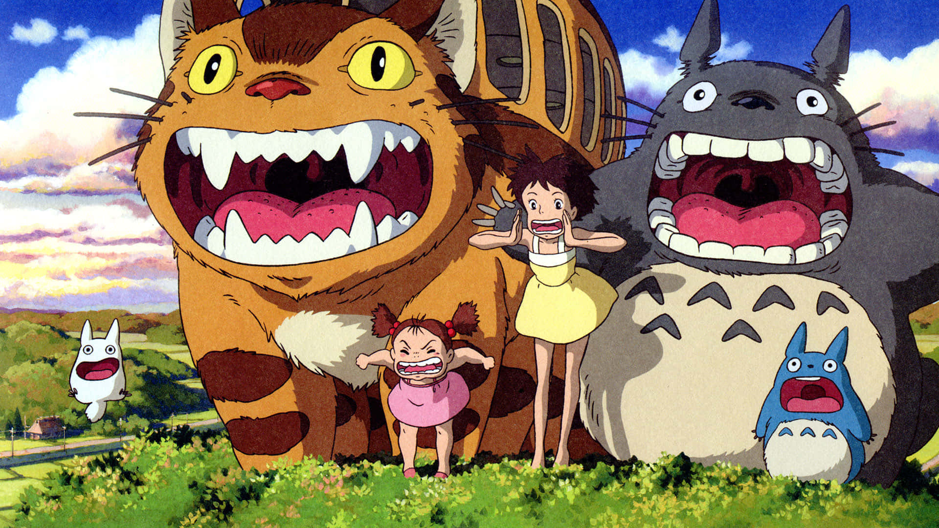 My Neighbor Totoro, giant cat-like creature, children laughing, Full HD Desktop Wallpaper