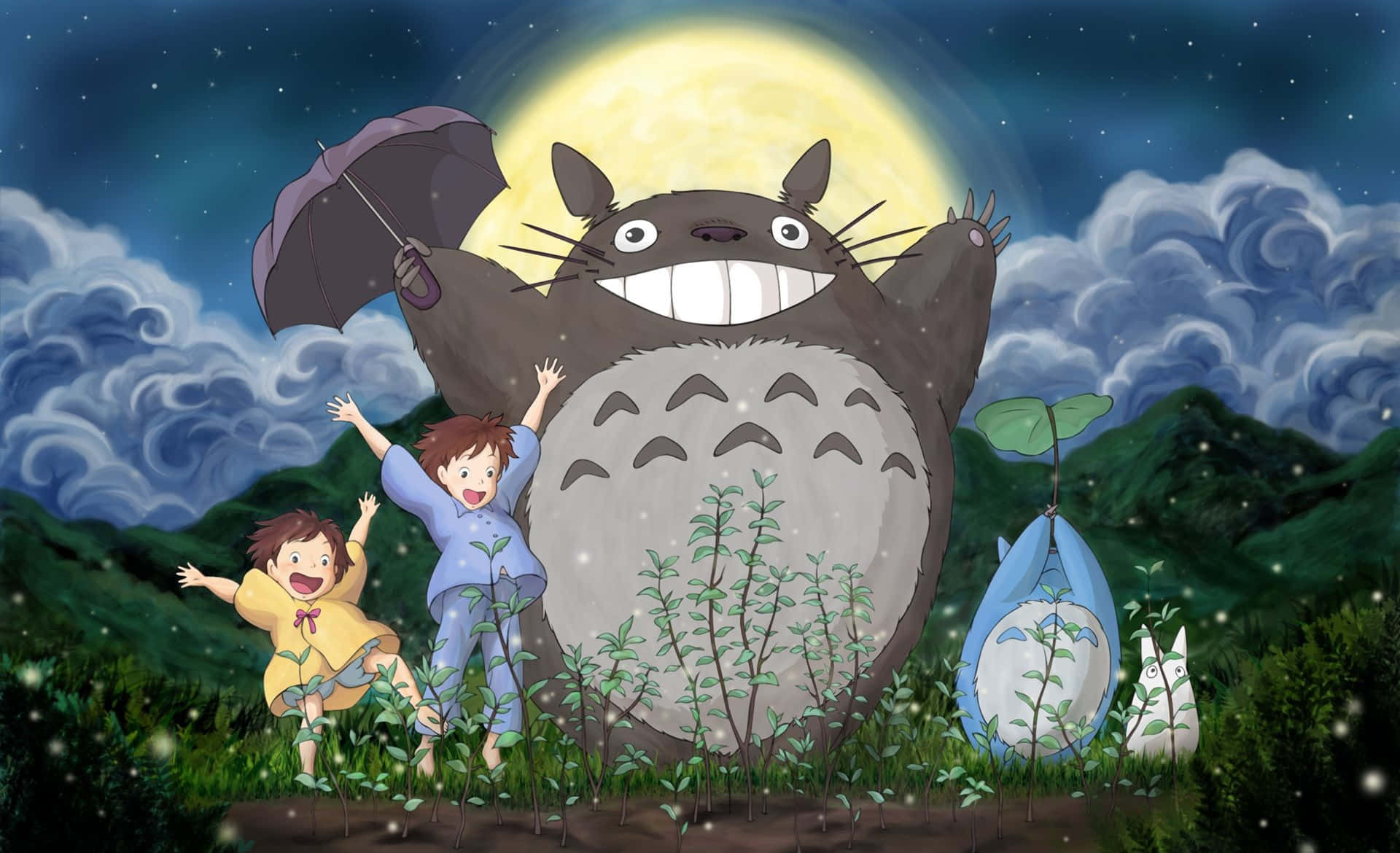 My Neighbor Totoro, Totoro, full moon, Full HD Desktop Wallpaper
