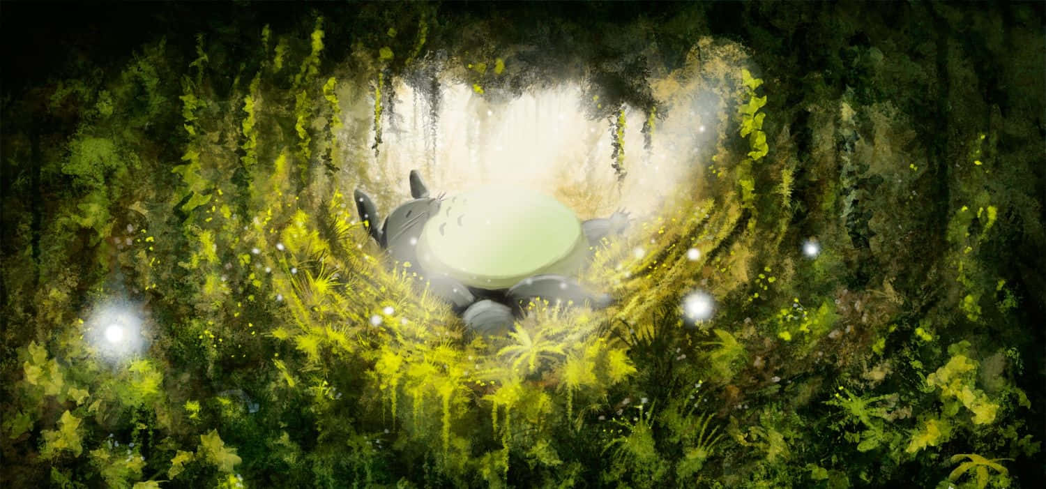 My neighbor Totoro, glowing forest clearing, vibrant green foliage, HD Desktop Wallpaper