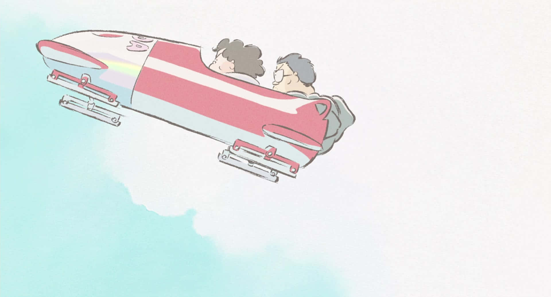 My Neighbors The Yamadas, red and white bobsled, soft pastel sky, Full HD Desktop Wallpaper