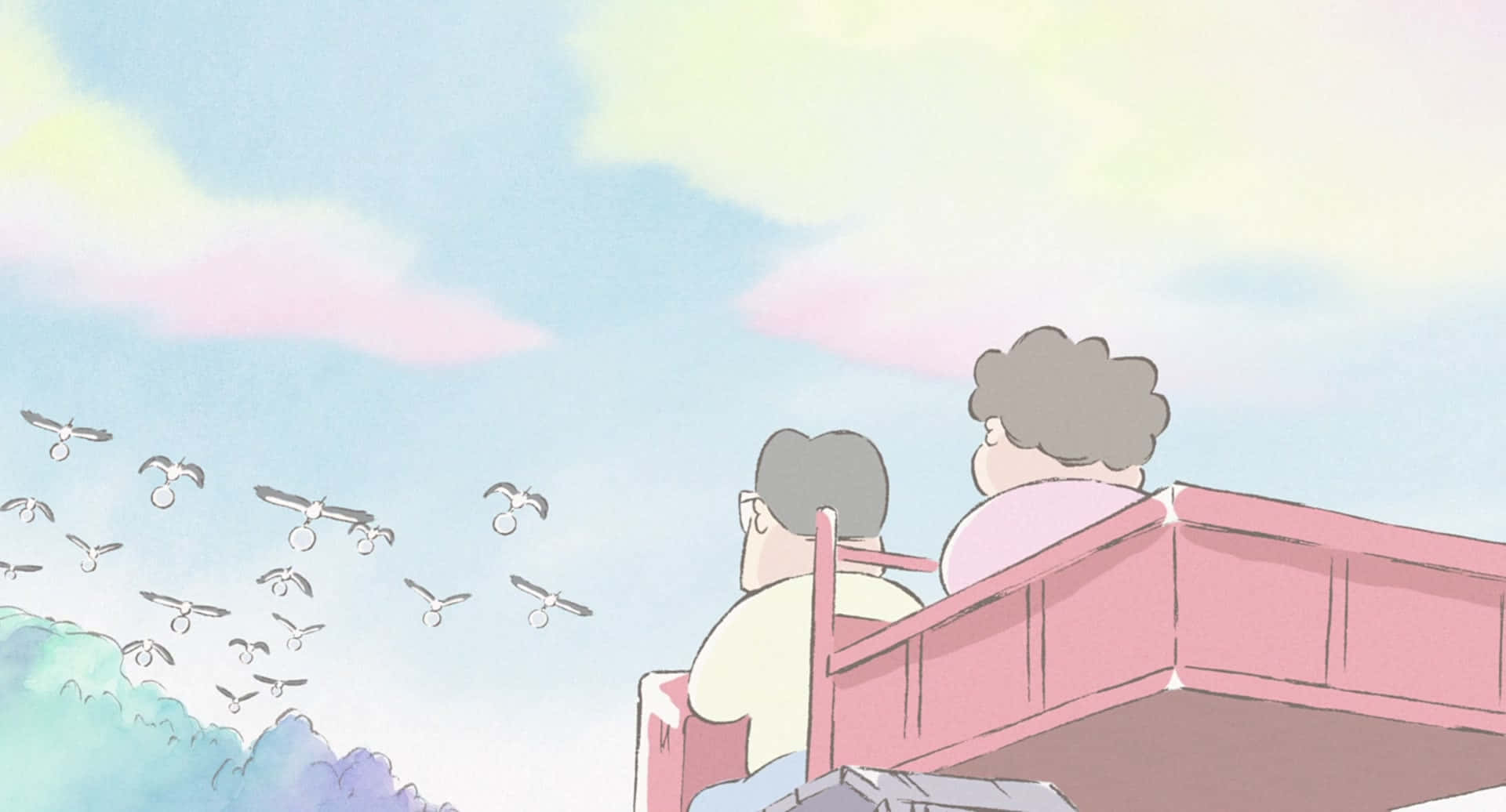 My Neighbors The Yamadas, pink truck, pastel sky, Full HD Desktop Wallpaper