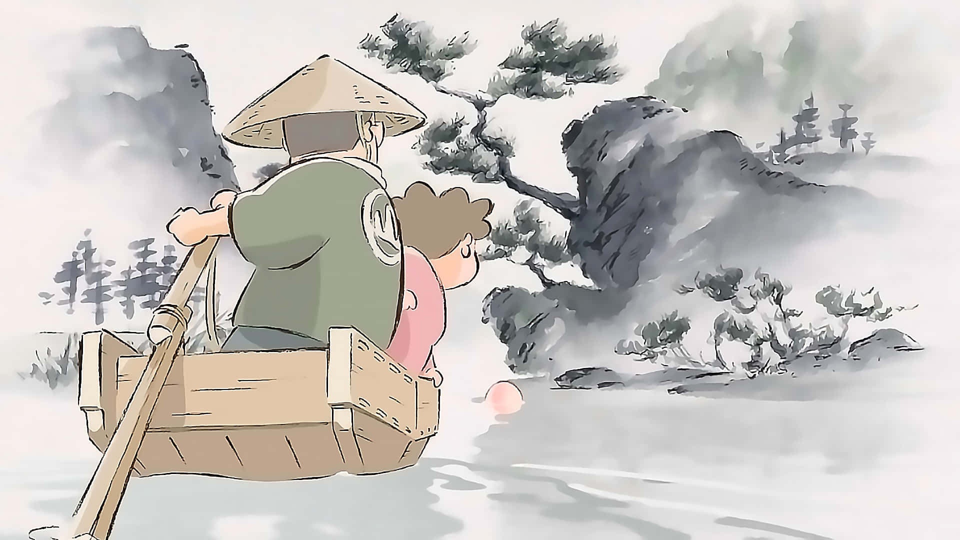 My Neighbors The Yamadas, conical hat, boat, Full HD Desktop Wallpaper