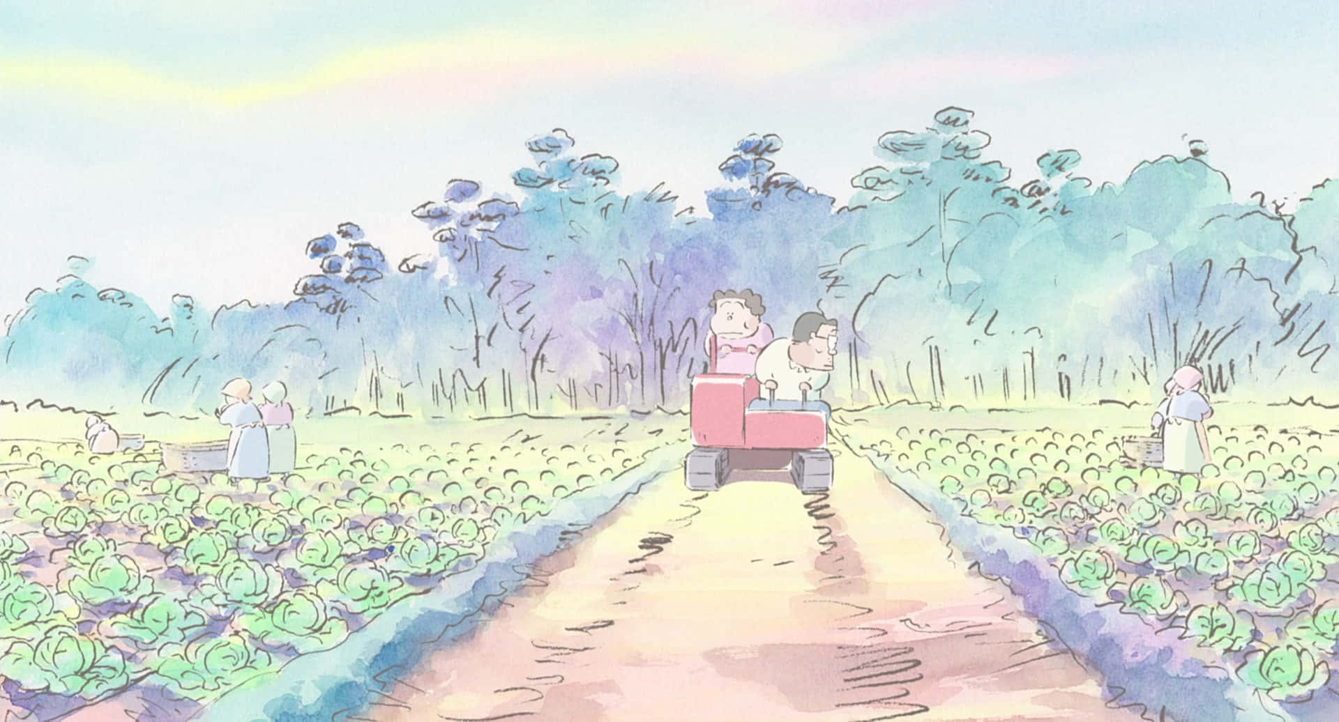 My Neighbors The Yamadas, pink tractor, dirt path, Full HD Desktop Wallpaper
