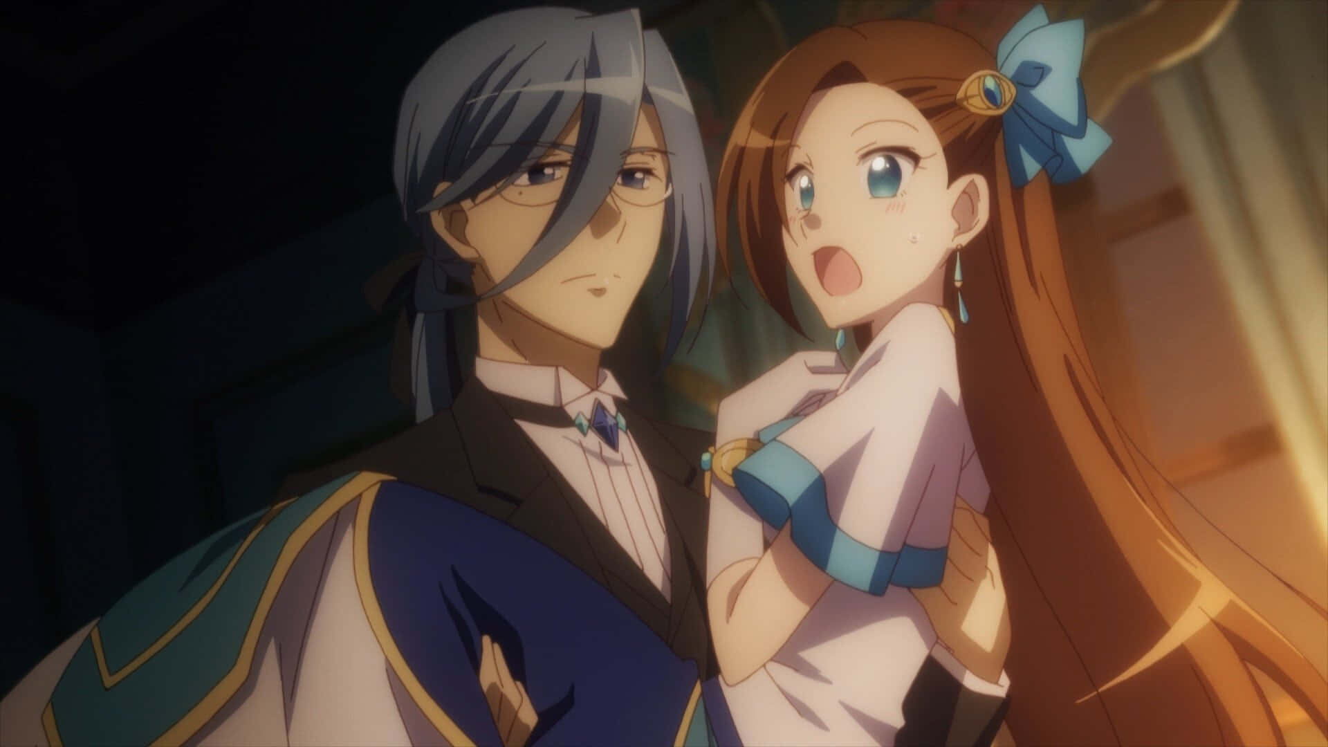 My Next Life As A Villainess All Routes Lead To Doom, blue bow, silver-haired man in formal attire, Full HD Desktop Wallpaper