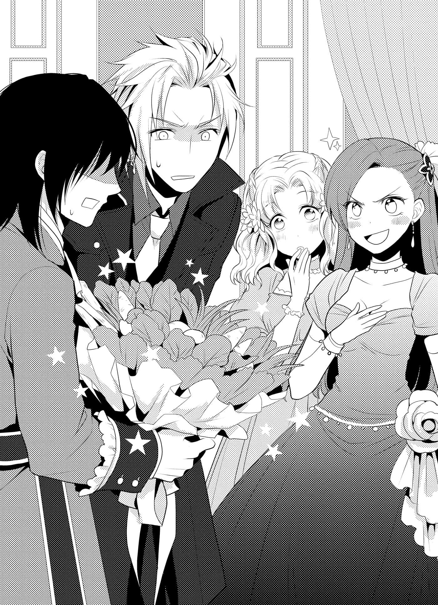 My Next Life As A Villainess All Routes Lead To Doom, black and white anime panel, bouquet, Full HD Phone Wallpaper