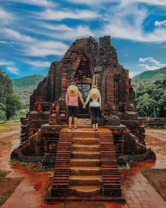 My Son Sanctuary, dawn, ancient brick temple steps, SD Phone Wallpaper
