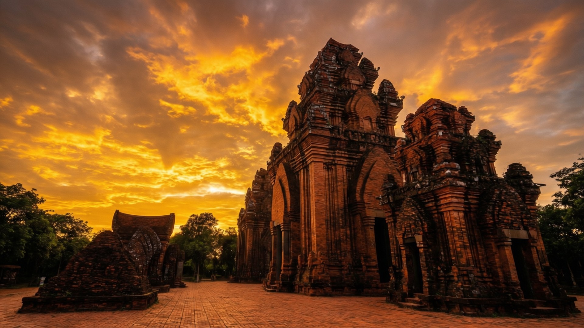 Golden Sunset Sanctuary, My Son Sanctuary, sunset, Full HD Desktop Wallpaper