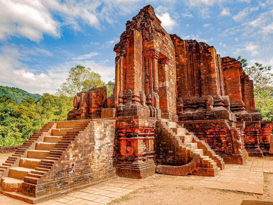 My Son Sanctuary, ancient red brick temple ruins, stone staircases, SD Desktop Wallpaper
