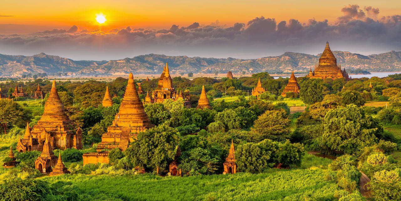 sunset, Myanmar, ancient pagodas, HD Desktop Wallpaper