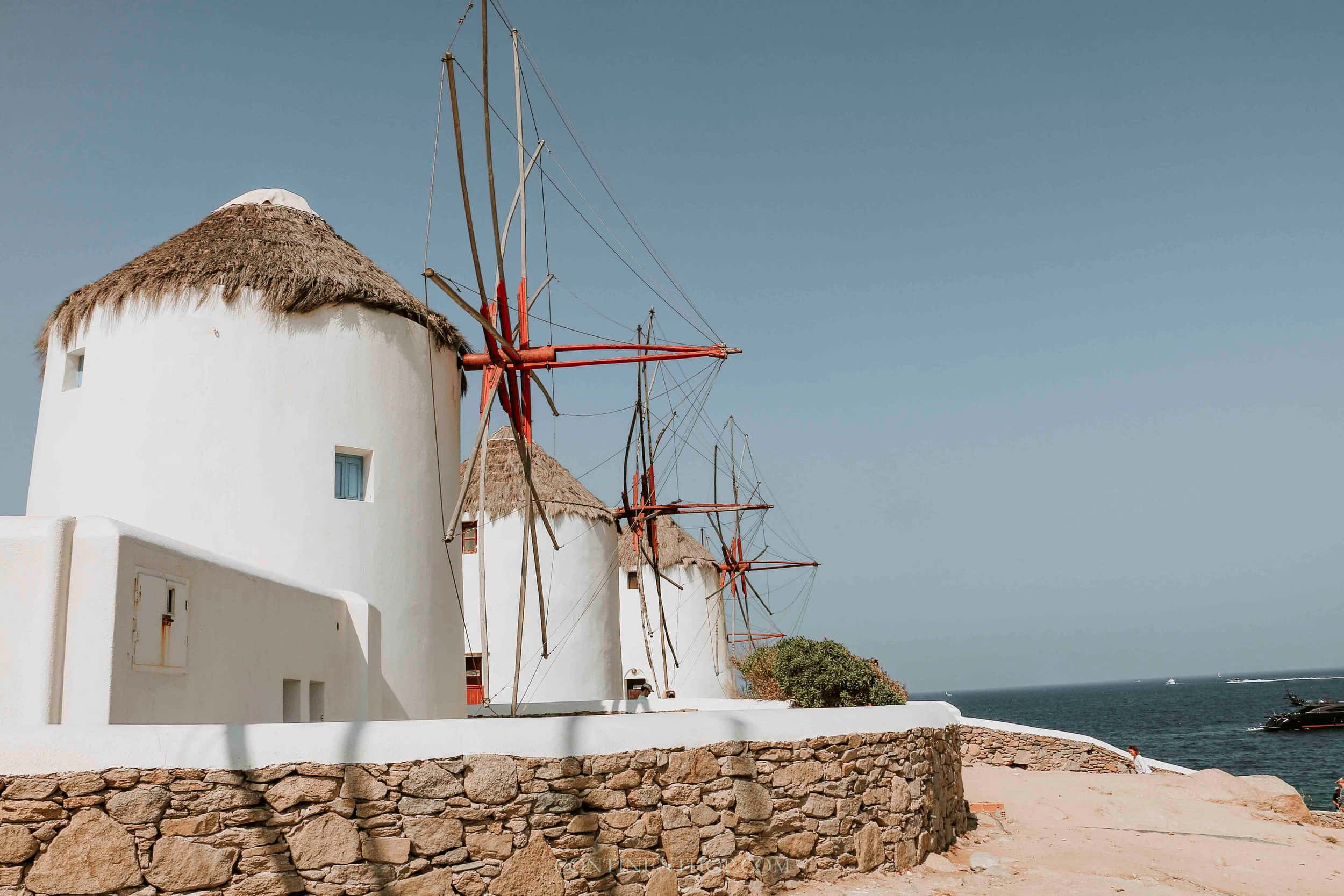 Mykonos Windmills, sunset, white windmills, Full HD Desktop Wallpaper