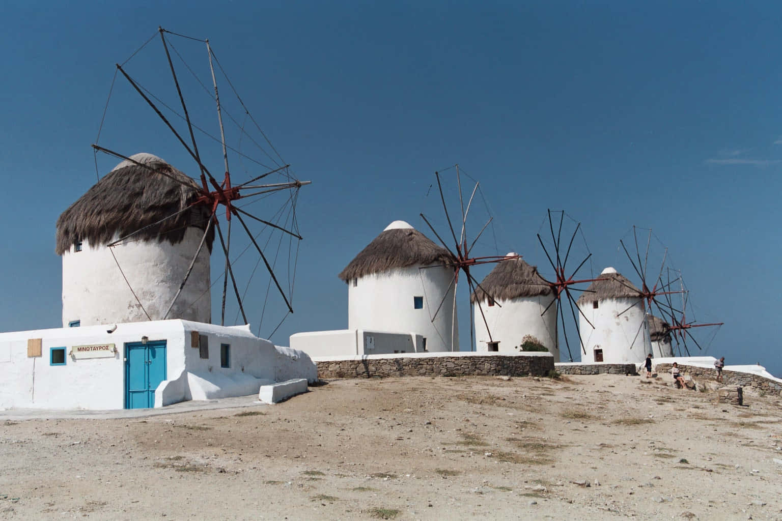 Mykonos Windmills, sunset, white windmills, HD Desktop Wallpaper