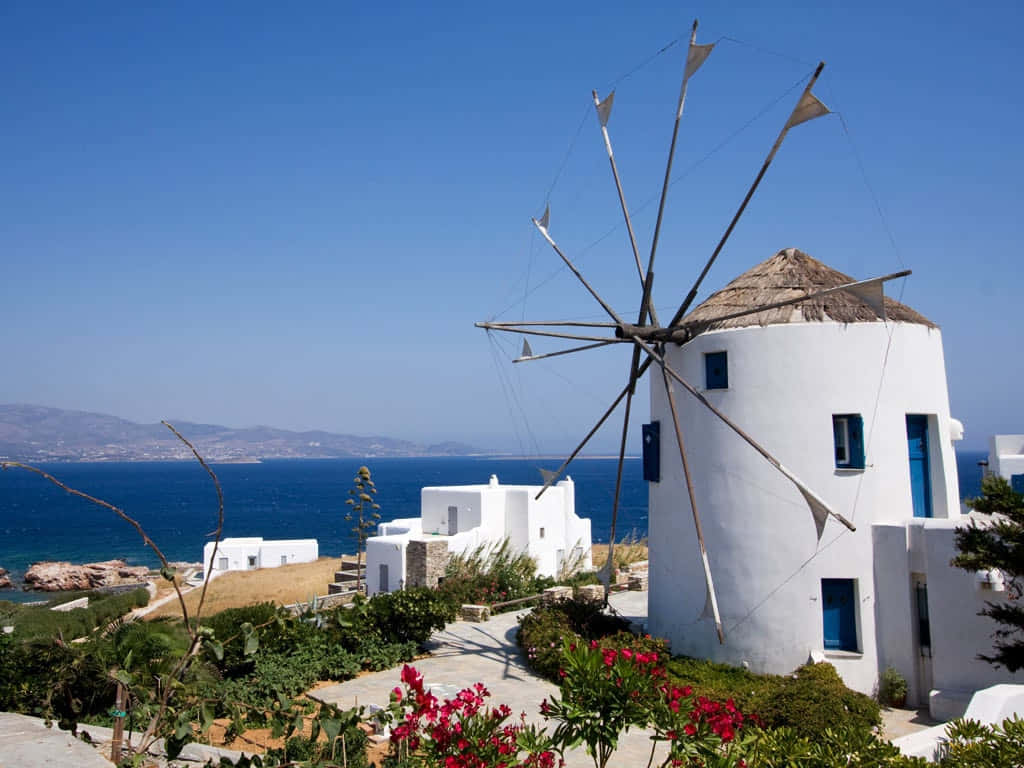 Mykonos Windmills, sunset, white windmill, SD Desktop Wallpaper