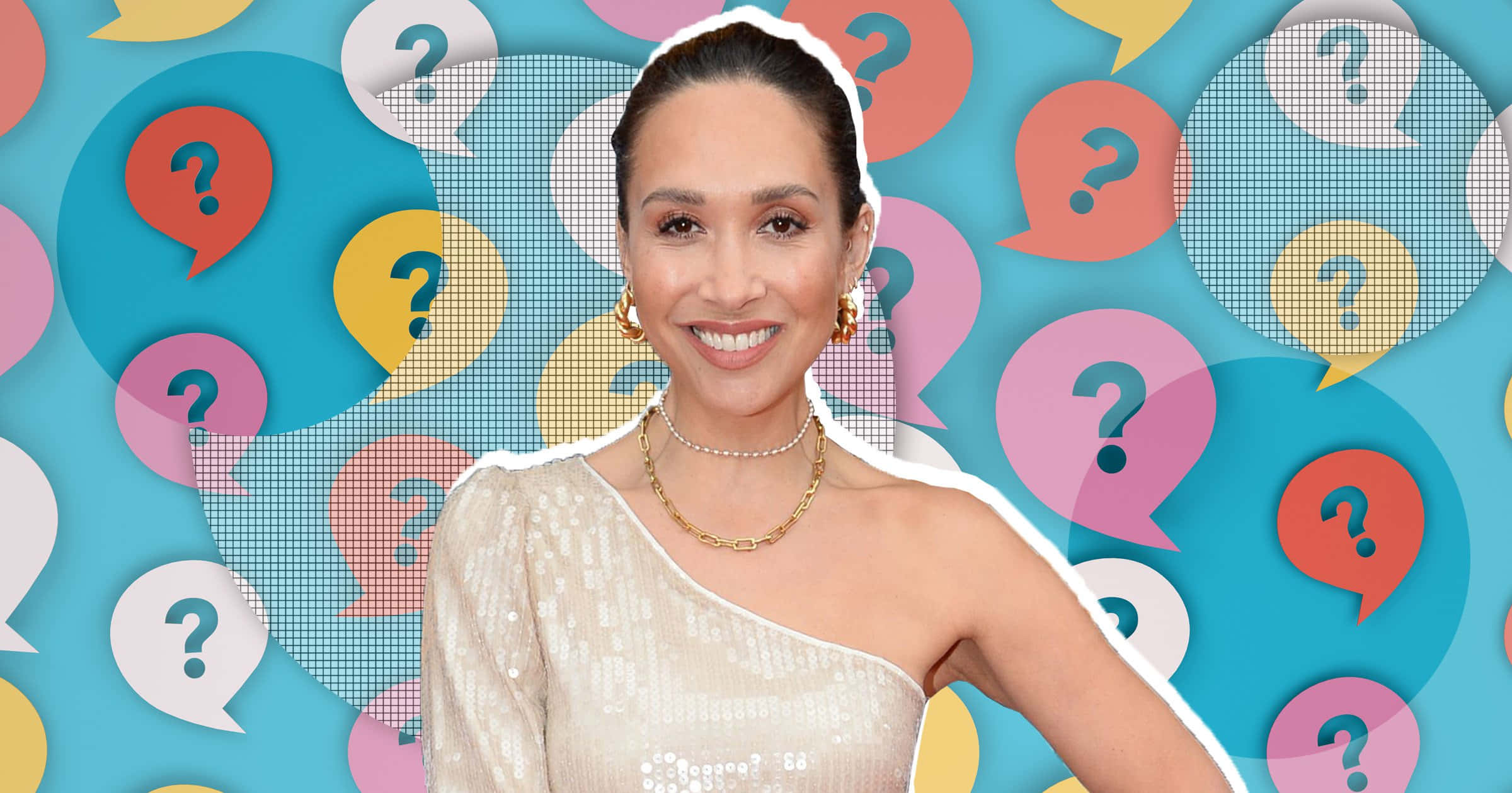 Myleene Klass, sequined one-shoulder dress, vibrant background, Full HD Desktop Wallpaper