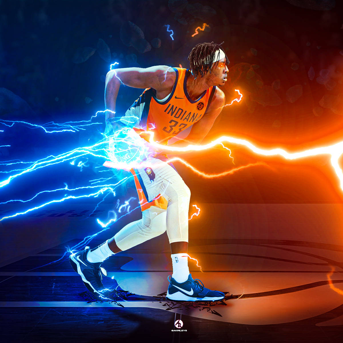 Myles Turner, orange jersey, glowing ball, SD Desktop Wallpaper