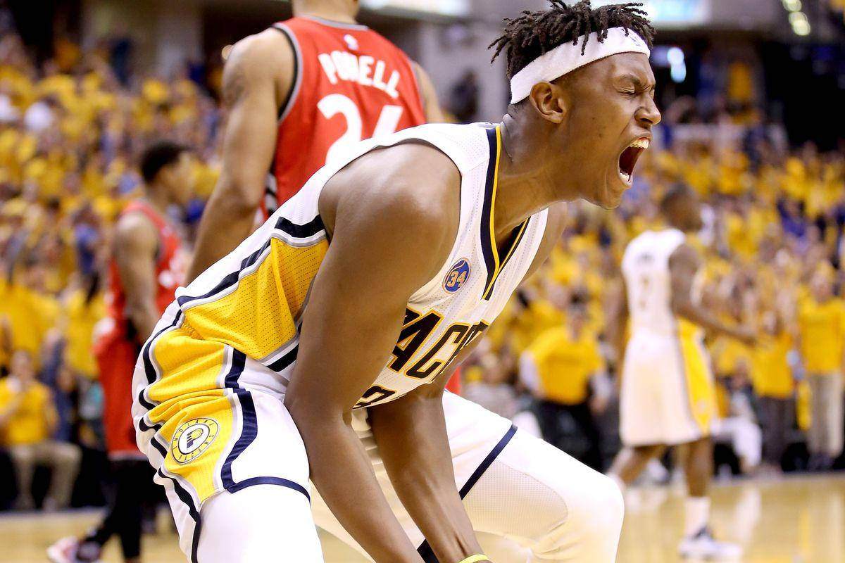 Myles Turner, white and yellow uniform, basketball player, SD Desktop Wallpaper