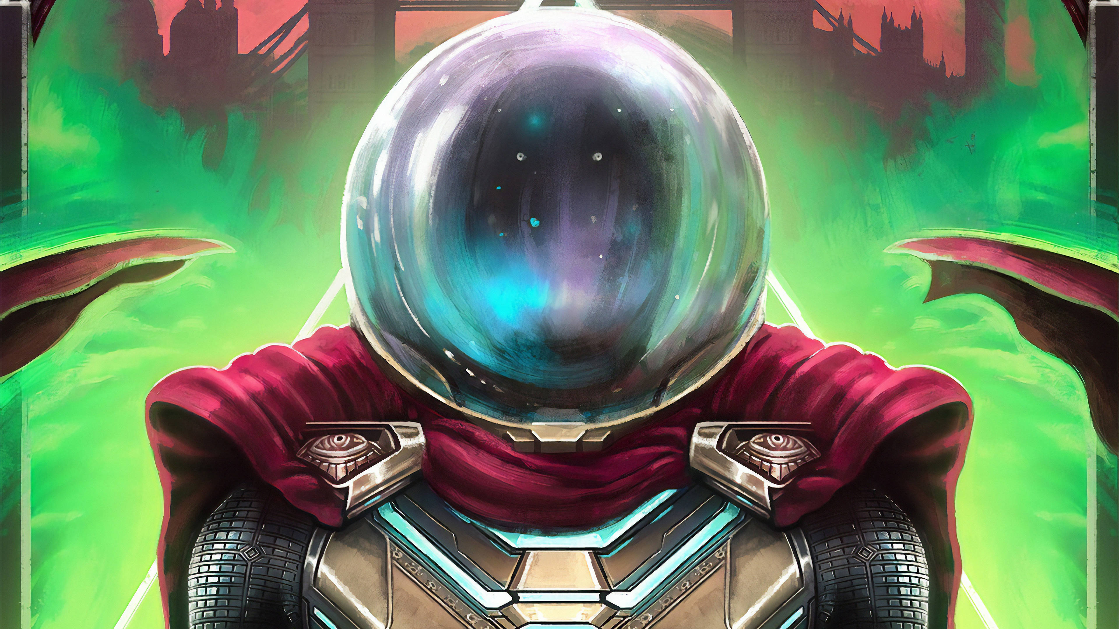 Mysterio, glowing helmet, red cape, 4K Desktop Wallpaper